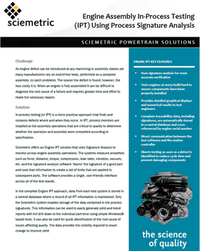 Application Note: Engine Assembly In-Process Testing (IPT) | Sciemetric